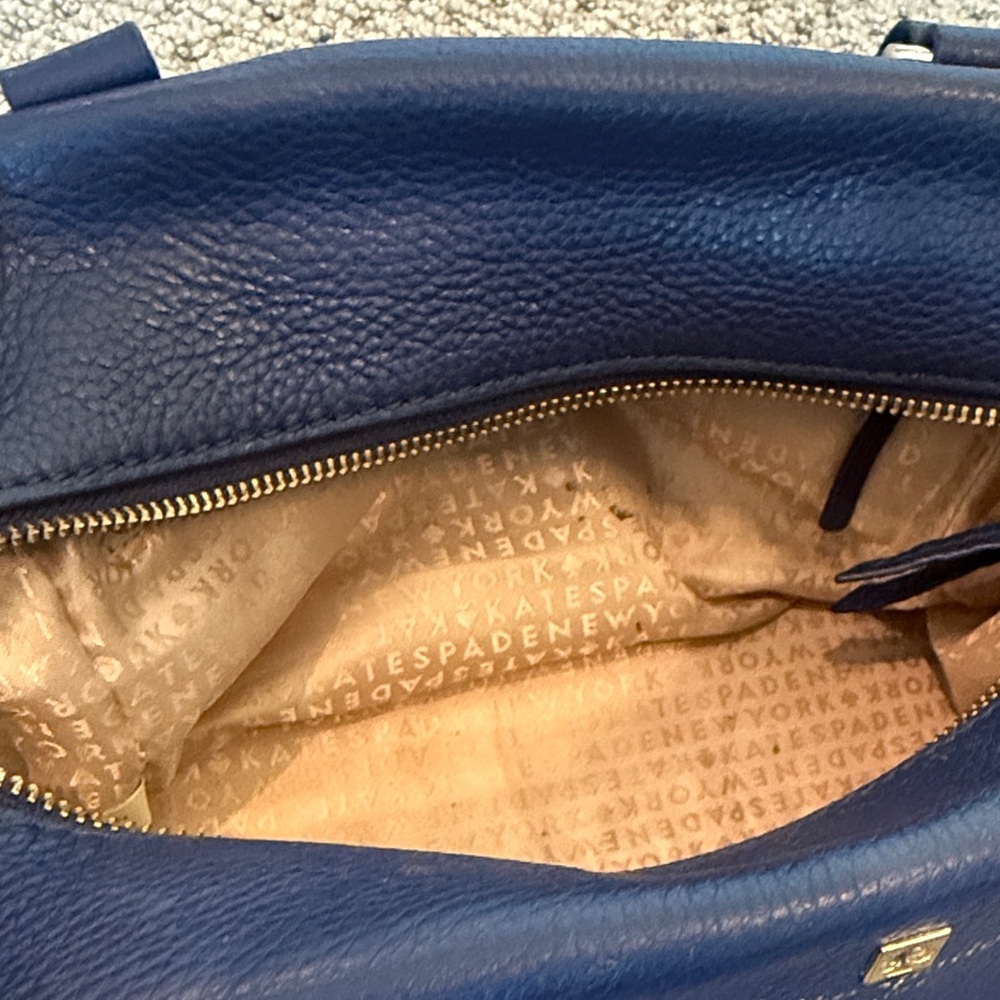 kate spade pebbled leather satchel in deep navy with gold-tone hardware - Picture 3 of 3